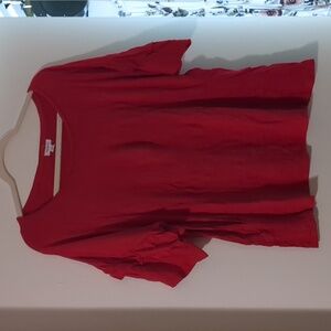 Westport Plus Size Red Tee with Ruffle Sleeves